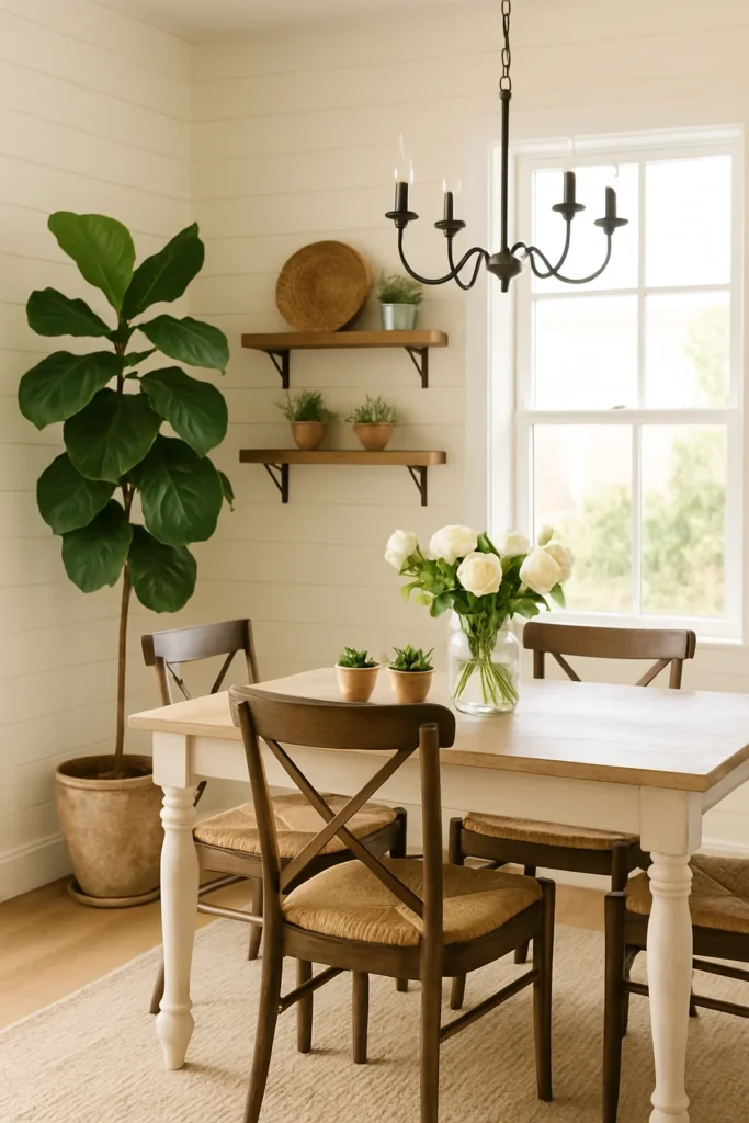 Discover 14 modern farmhouse dining room ideas that blend rustic charm with modern style to create a cozy, inviting, and stylish gathering space.