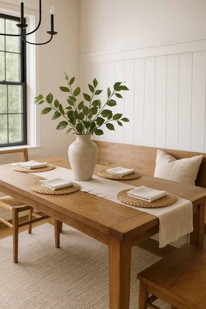 Discover 14 modern farmhouse dining room ideas that blend rustic charm with modern style to create a cozy, inviting, and stylish gathering space.