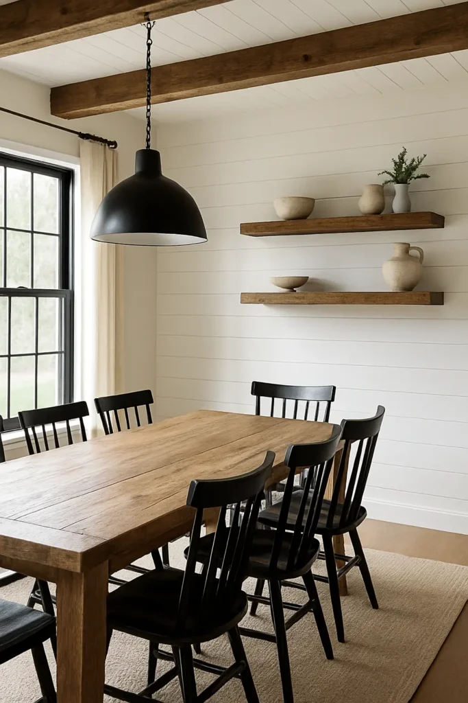 Discover 14 modern farmhouse dining room ideas that blend rustic charm with modern style to create a cozy, inviting, and stylish gathering space.