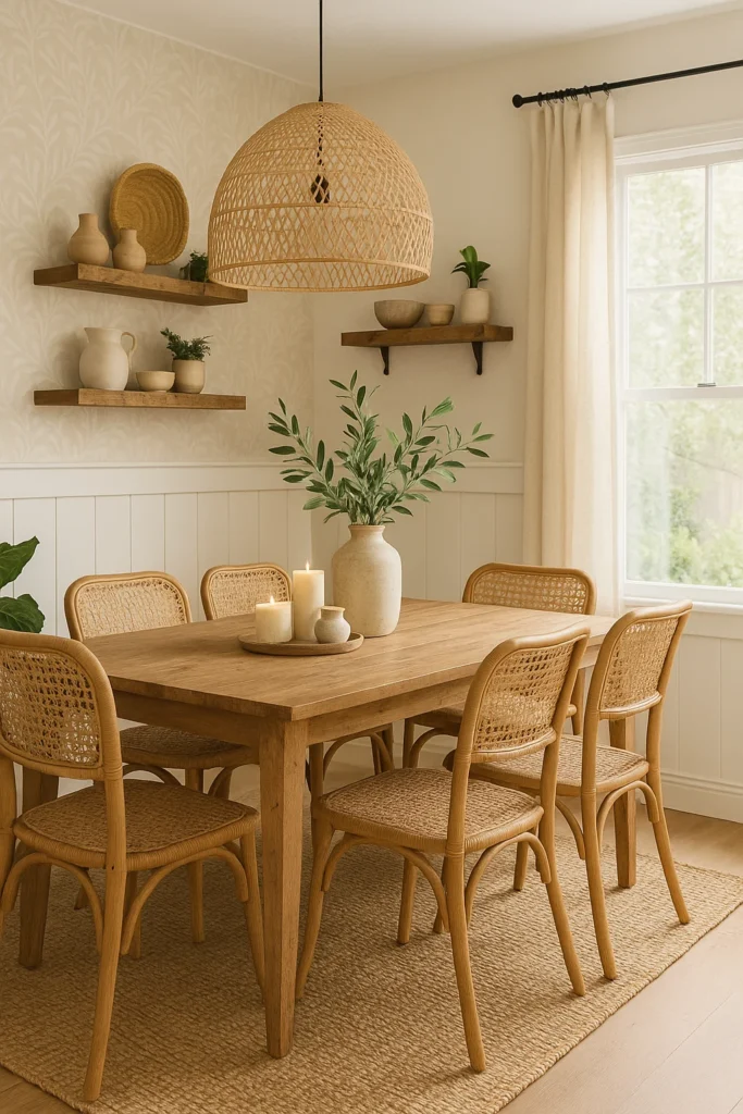 Discover 14 modern farmhouse dining room ideas that blend rustic charm with modern style to create a cozy, inviting, and stylish gathering space.