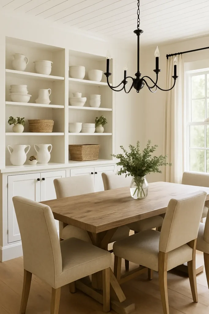 Discover 14 modern farmhouse dining room ideas that blend rustic charm with modern style to create a cozy, inviting, and stylish gathering space.
