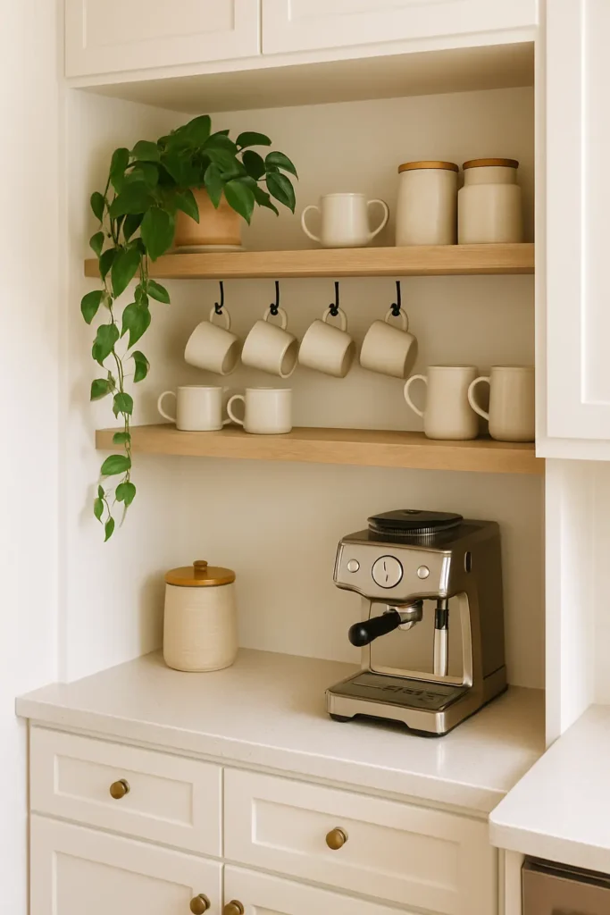 Discover 15 cute coffee bar ideas to create a cozy café vibe at home. Get inspired with charming setups, stylish décor, and easy ways to elevate your daily coffee routine.