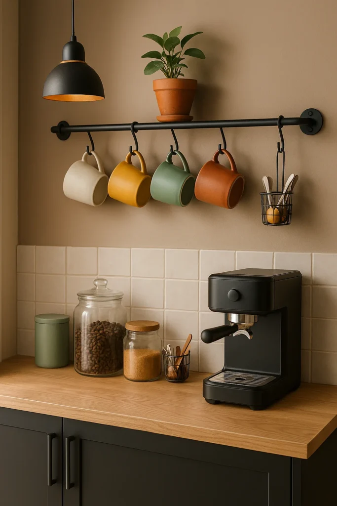 Discover 15 cute coffee bar ideas to create a cozy café vibe at home. Get inspired with charming setups, stylish décor, and easy ways to elevate your daily coffee routine.