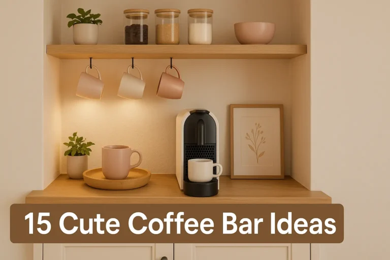 Discover 15 cute coffee bar ideas to create a cozy café vibe at home. Get inspired with charming setups, stylish décor, and easy ways to elevate your daily coffee routine.